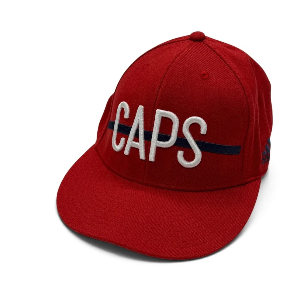 Adidas Washington Capitals NHL Red Flat Brim Stretch Fit Hat S/M CAPS Logo